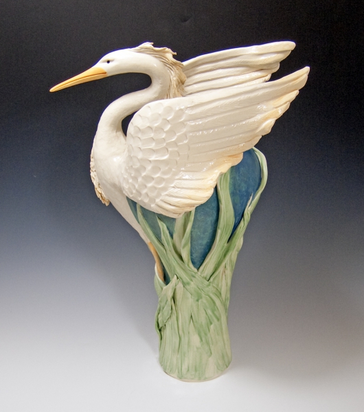 Preying Heron Vase by Bonnie Belt