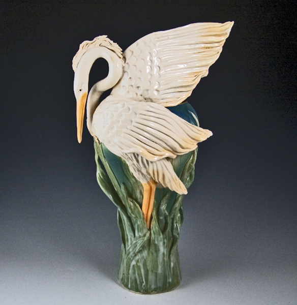 Flame Wing Heron Vase by Bonnie Belt