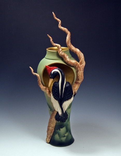 Click here to view 'Anyone Home?' Pilated Woodpecker Vase by Bonnie Belt