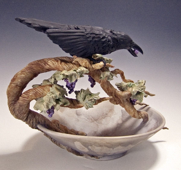 Vineyard Nemesis-Raven Grapevine Bowl by Bonnie Belt