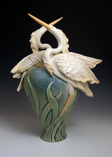 Two Herons Vase by Bonnie Belt